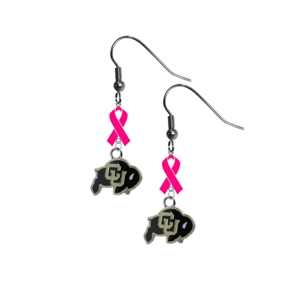 Colorado Buffaloes Breast Cancer Awareness Hot Pink Ribbon Dangle Earrings
