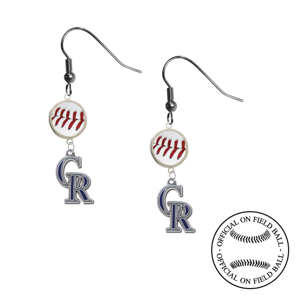 Colorado Rockies MLB Authentic Rawlings On Field Leather Baseball Dangle Earrings