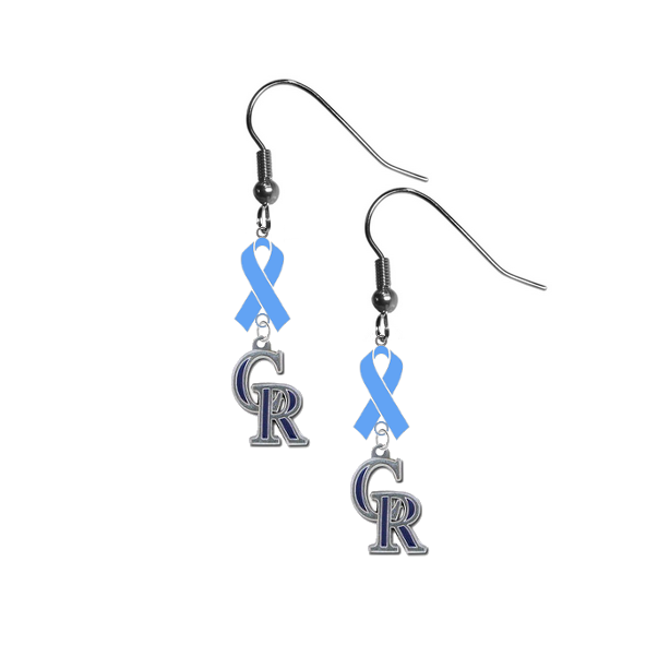 Colorado Rockies MLB Prostate Cancer Awareness Light Blue Ribbon Dangle Earrings