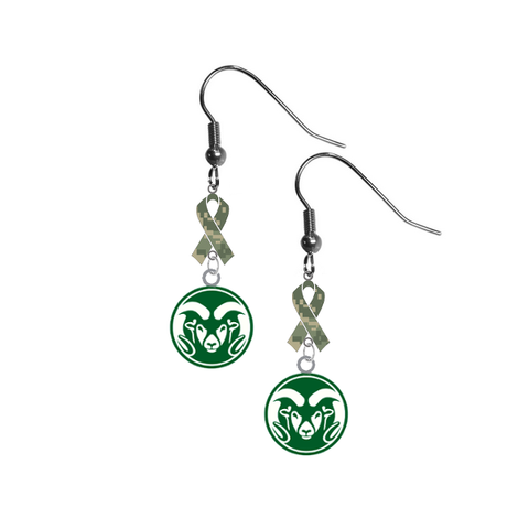 Colorado State Rams Salute to Service Camouflage Camo Ribbon Dangle Earrings
