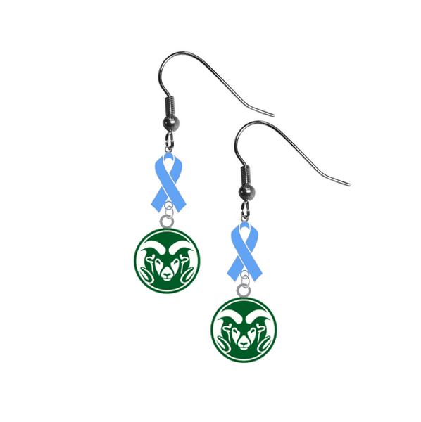 Colorado State Rams Prostate Cancer Awareness Light Blue Ribbon Dangle Earrings