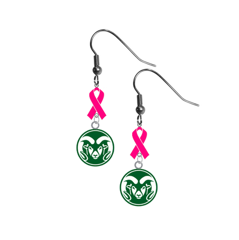 Colorado State Rams Breast Cancer Awareness Hot Pink Ribbon Dangle Earrings