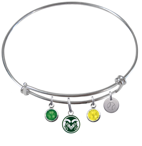 Colorado State Rams Baseball Expandable Wire Bangle Charm Bracelet