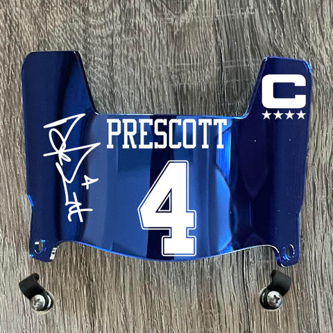 Dallas Cowboys Dak Prescott Mini Football Helmet Visor Shield Blue Chrome Mirror w/ Clips