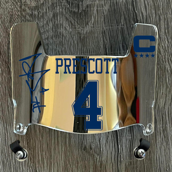 Dallas Cowboys Dak Prescott Mini Football Helmet Visor Shield Silver Chrome Mirror w/ Clips