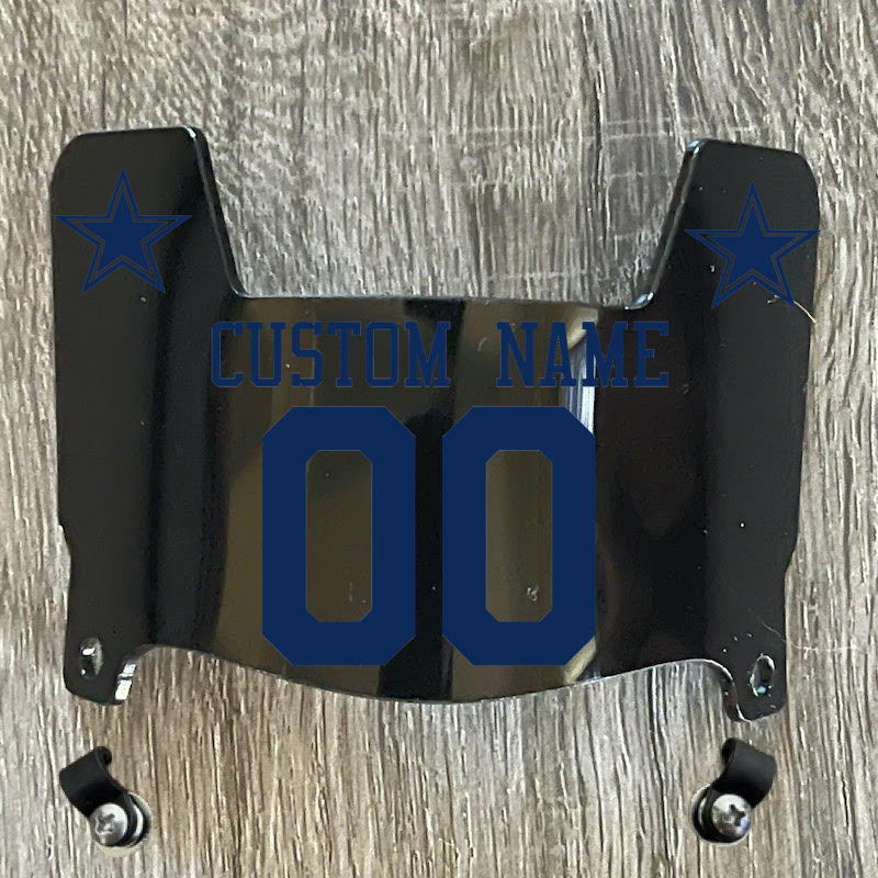 Dallas Cowboys Custom Name & Number Mini Football Helmet Visor Shield Black Dark Tint w/ Clips - NAVY BLUE