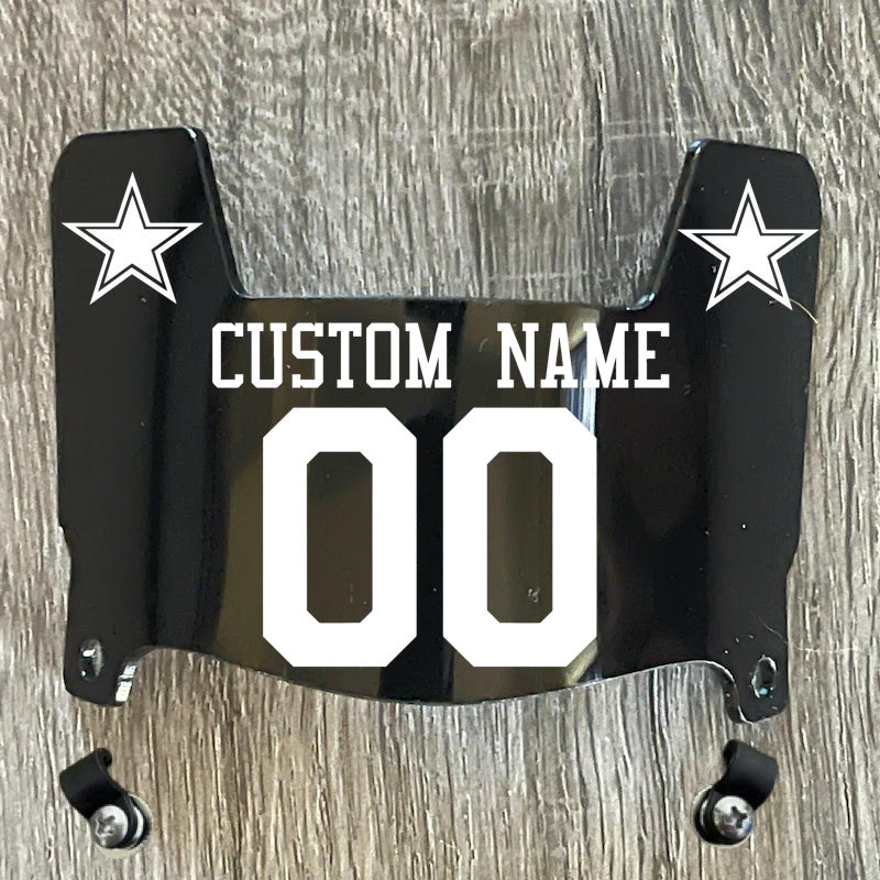 Dallas Cowboys Custom Name & Number Mini Football Helmet Visor Shield Black Dark Tint w/ Clips - WHITE