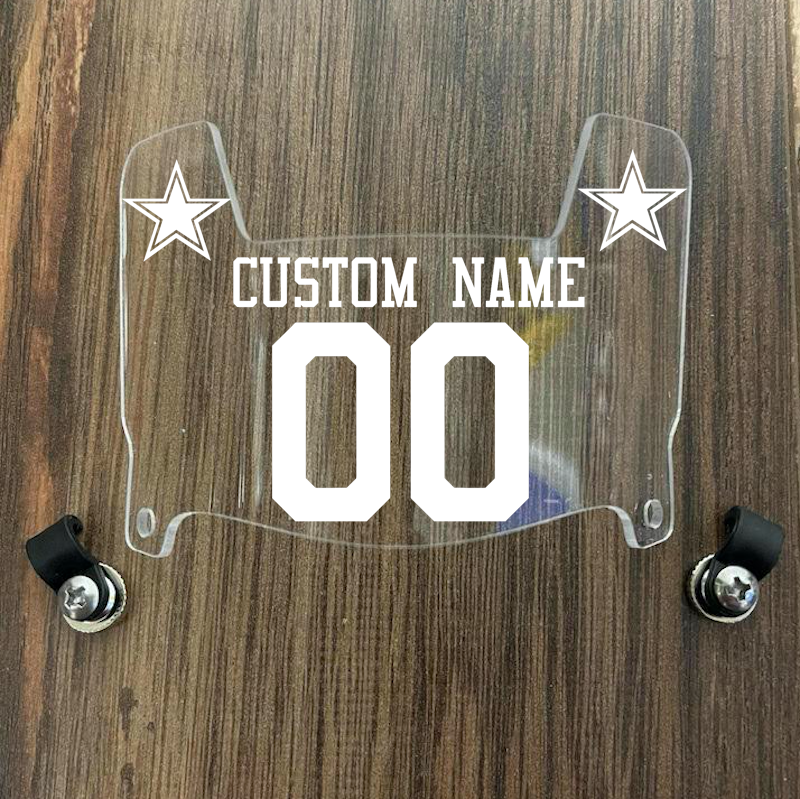 Dallas Cowboys Custom Name & Number Mini Football Helmet Visor Shield Clear w/ Clips - WHITE