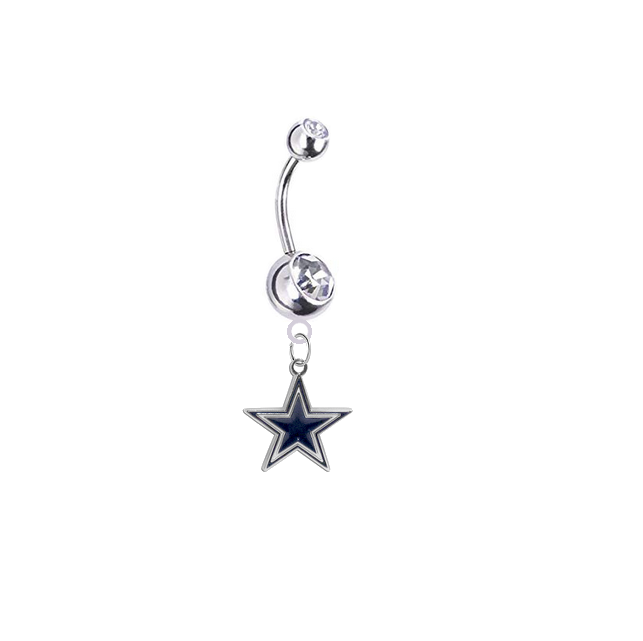 Dallas Cowboys Silver Clear Swarovski Belly Button Navel Ring - Customize Gem Colors
