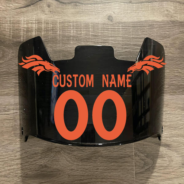 Denver Broncos Custom Name & Number Full Size Football Helmet Visor Shield Black Dark Tint w/ Clips - ORANGE
