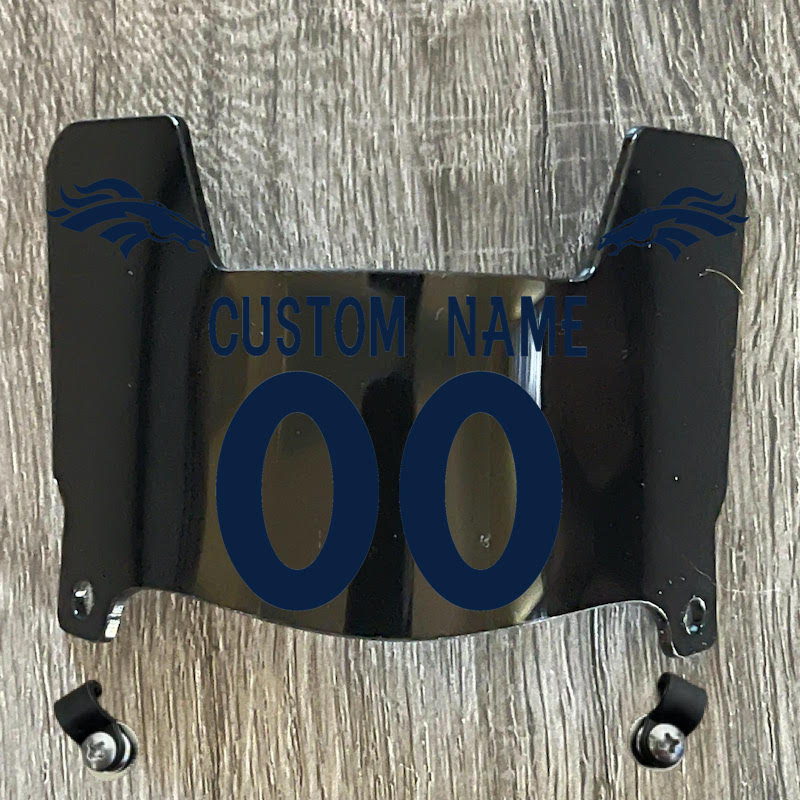 Denver Broncos Custom Name & Number Mini Football Helmet Visor Shield Black Dark Tint w/ Clips - NAVY BLUE