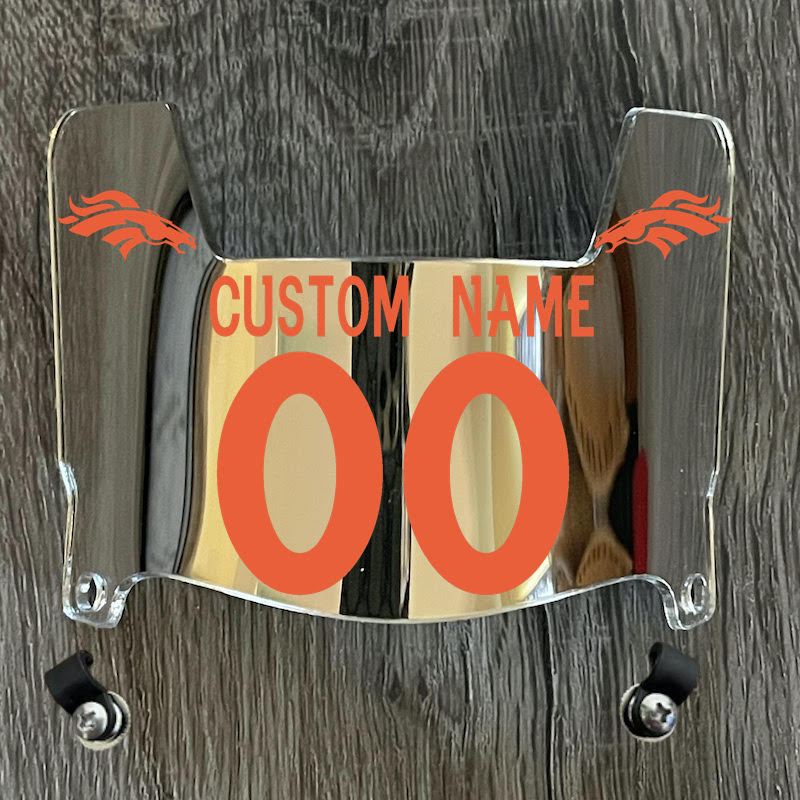 Denver Broncos Custom Name & Number Mini Football Helmet Visor Shield Silver Chrome Mirror w/ Clips - ORANGE