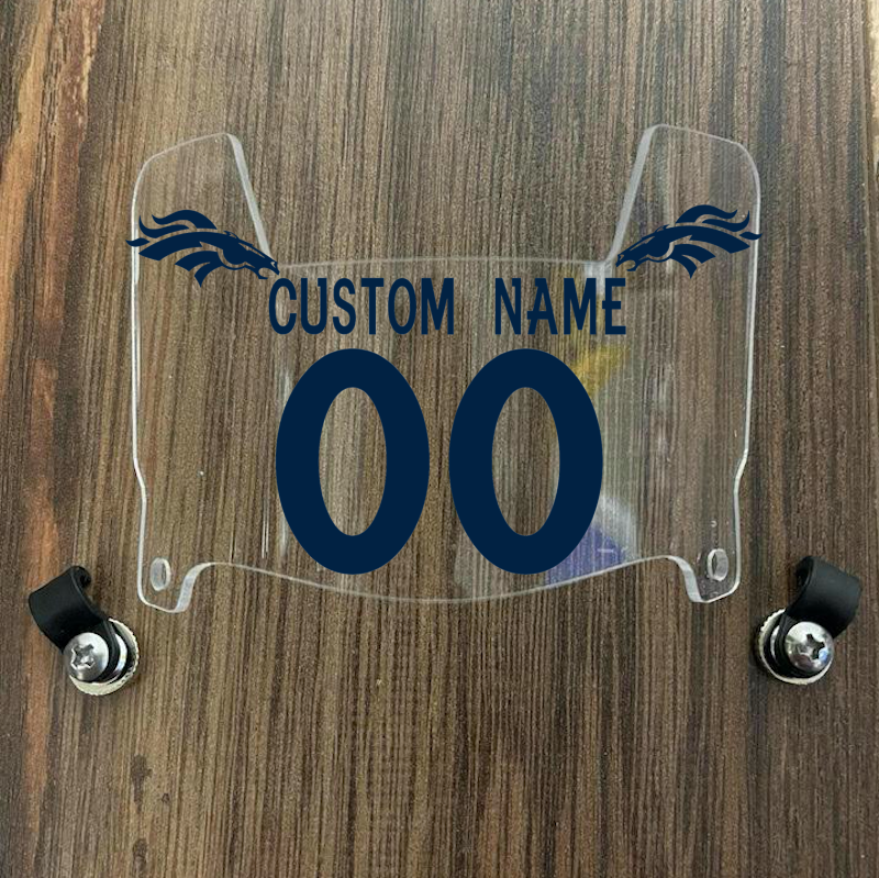 Denver Broncos Custom Name & Number Mini Football Helmet Visor Shield Clear w/ Clips - NAVY BLUE