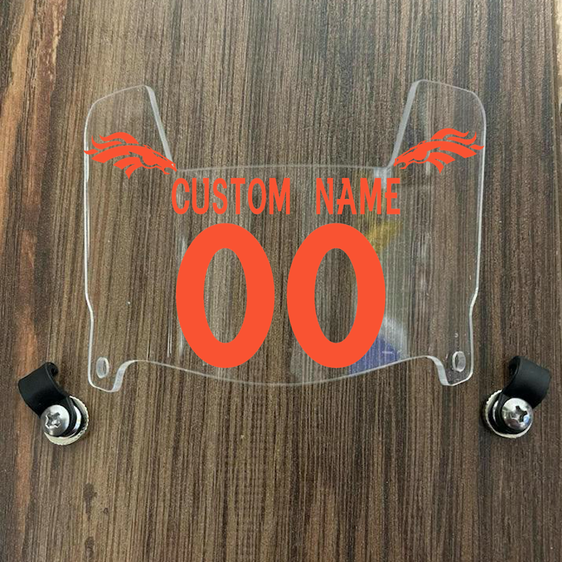 Denver Broncos Custom Name & Number Mini Football Helmet Visor Shield Clear w/ Clips - ORANGE