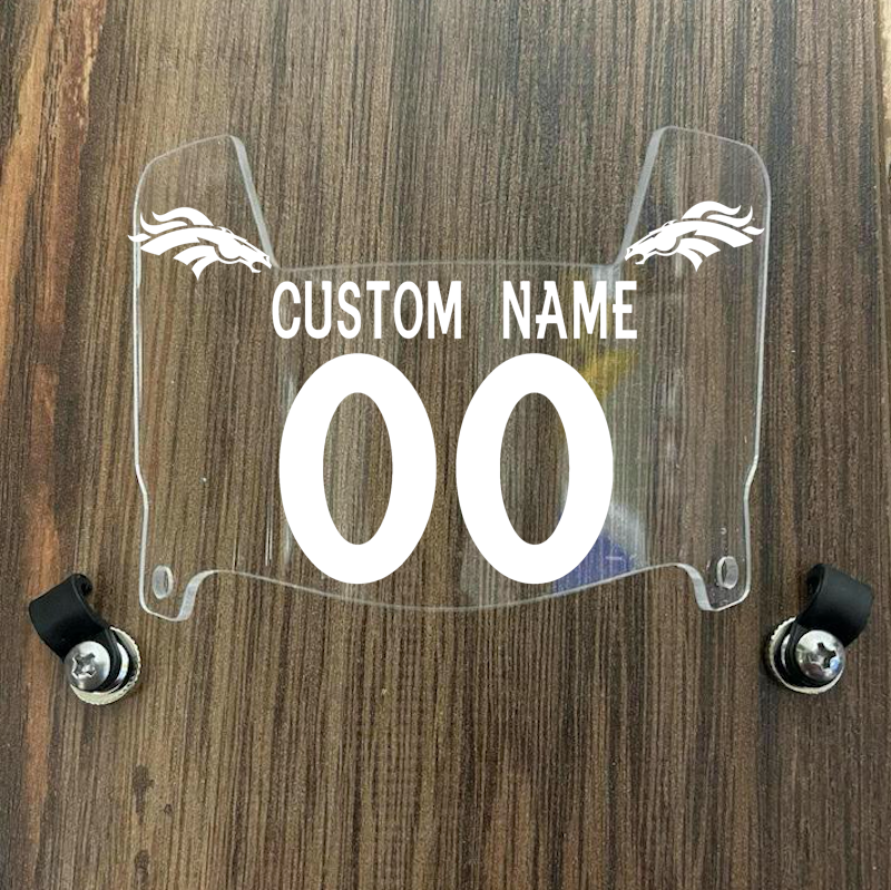 Denver Broncos Custom Name & Number Mini Football Helmet Visor Shield Clear w/ Clips - WHITE