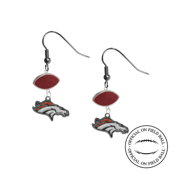 Denver Broncos NFL Authentic Official On Field Leather Football Dangle Earrings