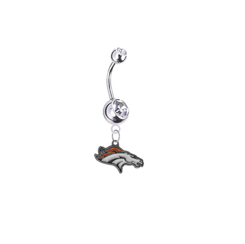Denver Broncos Silver Clear Swarovski Belly Button Navel Ring - Customize Gem Colors