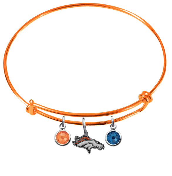 Denver Broncos Orange NFL Expandable Wire Bangle Charm Bracelet