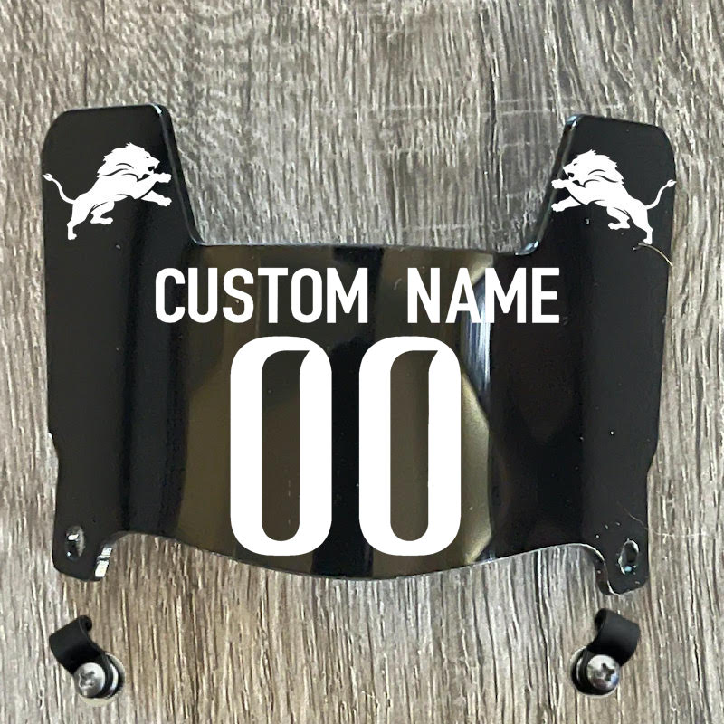 Detroit Lions Custom Name & Number Mini Football Helmet Visor Shield Black Dark Tint w/ Clips - WHITE