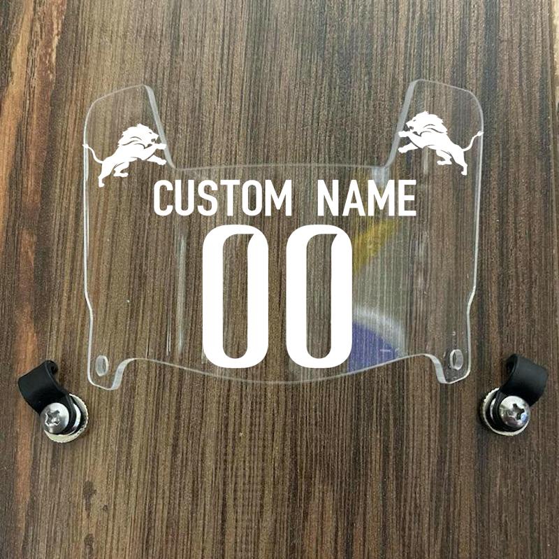 Detroit Lions Custom Name & Number Mini Football Helmet Visor Shield Clear w/ Clips - WHITE