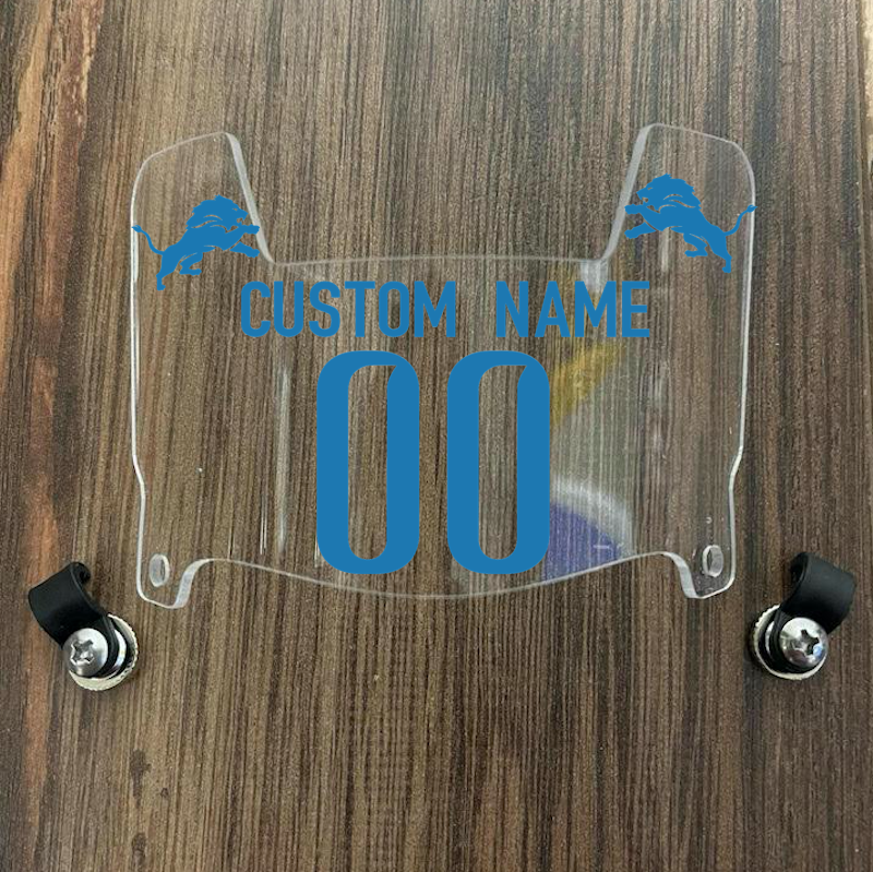 Detroit Lions Custom Name & Number Mini Football Helmet Visor Shield Clear w/ Clips - LIGHT BLUE