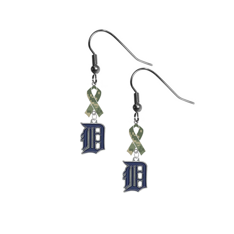 Detroit Tigers MLB Salute to Service Camouflage Camo Ribbon Dangle Earrings