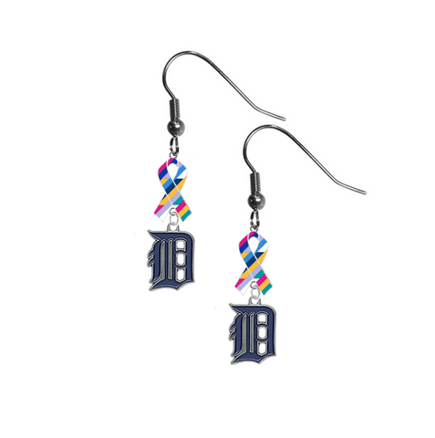 Detroit Tigers MLB Crucial Catch Cancer Awareness Ribbon Dangle Earrings