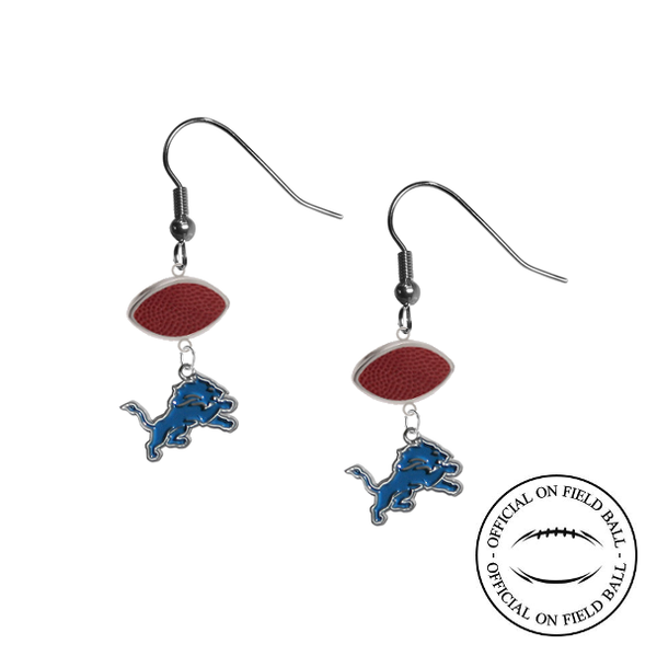 Detroit Lions NFL Authentic Official On Field Leather Football Dangle Earrings