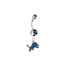 Detroit Lions Silver Black Swarovski Belly Button Navel Ring - Customize Gem Colors