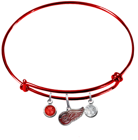 Detroit Red Wings Color Edition RED Expandable Wire Bangle Charm Bracelet