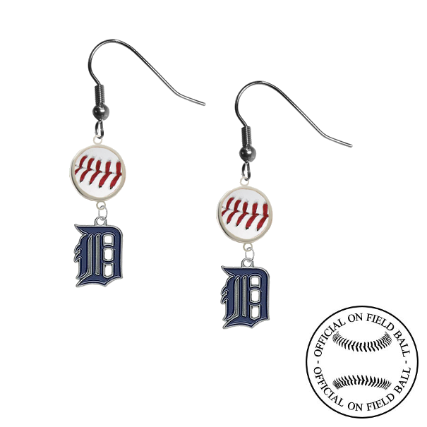 Detroit Tigers MLB Authentic Rawlings On Field Leather Baseball Dangle Earrings