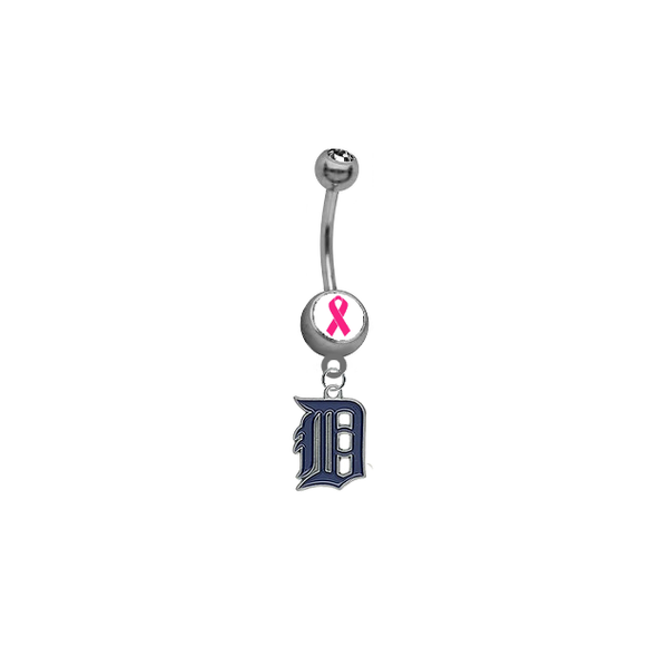 Detroit Tigers Breast Cancer Awareness Belly Button Navel Ring