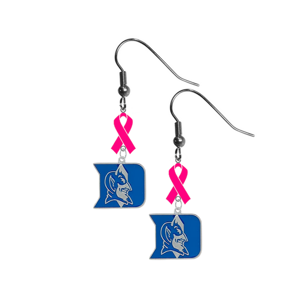 Duke Blue Devils Breast Cancer Awareness Hot Pink Ribbon Dangle Earrings