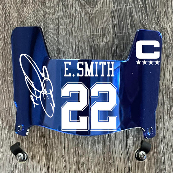 Dallas Cowboys Emmitt Smith Mini Football Helmet Visor Shield Blue Chrome Mirror w/ Clips