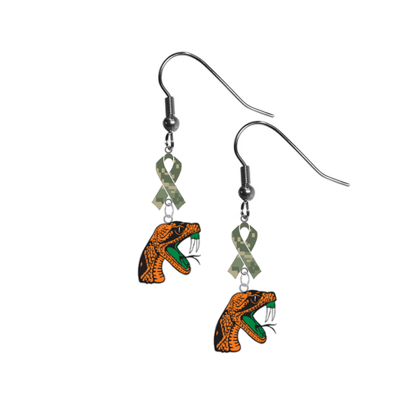 Florida A&M Rattlers Salute to Service Camouflage Camo Ribbon Dangle Earrings