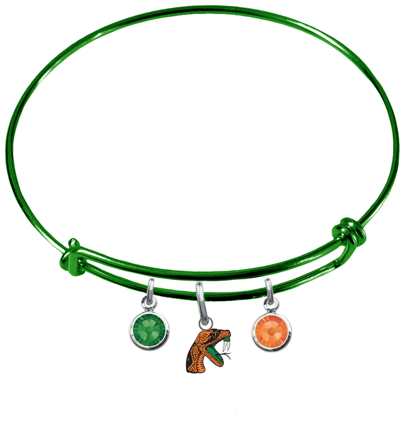 Florida A&M Rattlers GREEN Expandable Wire Bangle Charm Bracelet