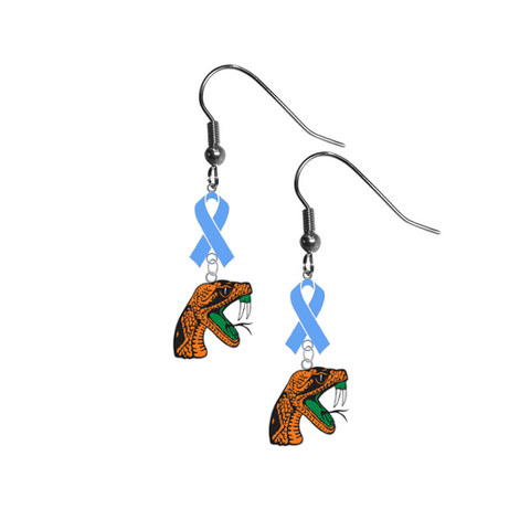 Florida A&M Rattlers Prostate Cancer Awareness Light Blue Ribbon Dangle Earrings