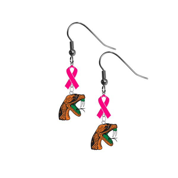 Florida A&M Rattlers Breast Cancer Awareness Hot Pink Ribbon Dangle Earrings