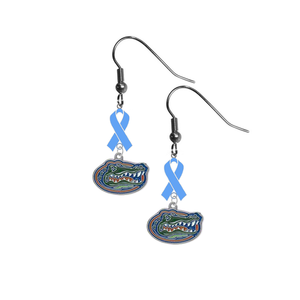 Florida Gators Prostate Cancer Awareness Light Blue Ribbon Dangle Earrings