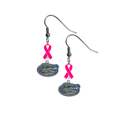 Florida Gators Breast Cancer Awareness Hot Pink Ribbon Dangle Earrings
