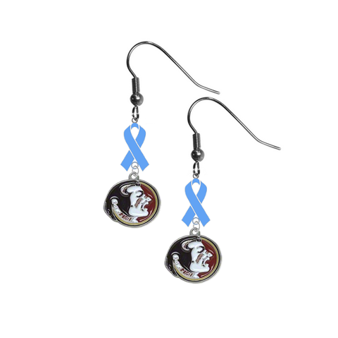 Florida State Seminoles Prostate Cancer Awareness Light Blue Ribbon Dangle Earrings