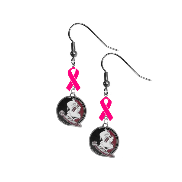 Florida State Seminoles New Logo Breast Cancer Awareness Hot Pink Ribbon Dangle Earrings