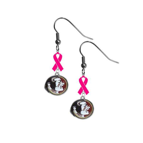 Florida State Seminoles Breast Cancer Awareness Hot Pink Ribbon Dangle Earrings