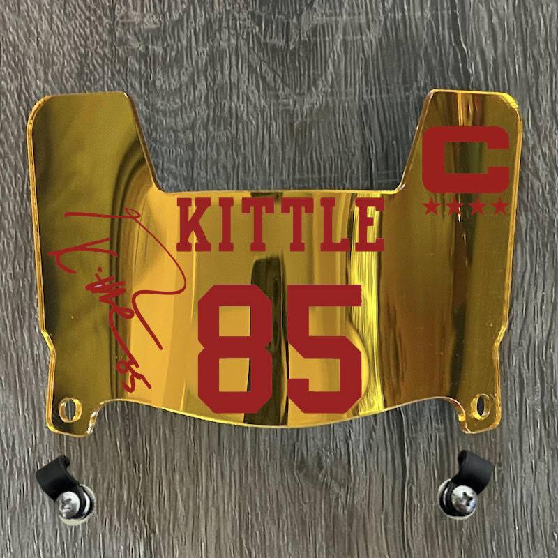 San Francisco 49ers George Kittle Mini Football Helmet Visor Shield Gold Chrome Mirror w/ Clips