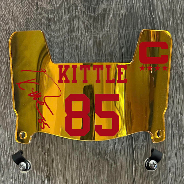 San Francisco 49ers George Kittle Mini Football Helmet Visor Shield Gold Chrome Mirror w/ Clips