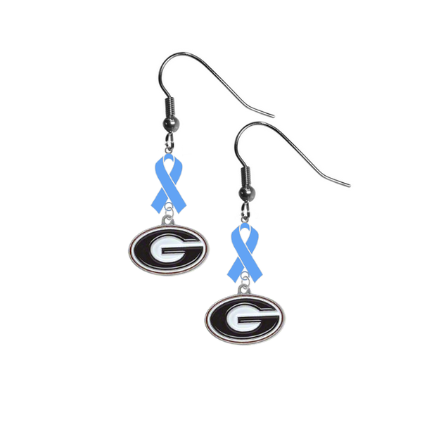 Georgia Bulldogs Prostate Cancer Awareness Light Blue Ribbon Dangle Earrings