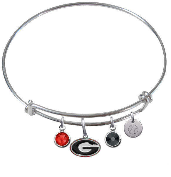 Georgia Bulldogs Baseball Expandable Wire Bangle Charm Bracelet