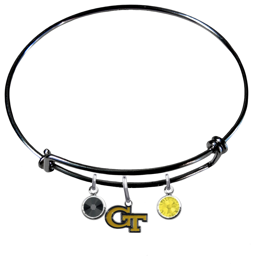 Georgia Tech Yellow Jackets NCAA Black Expandable Wire Bangle Charm Bracelet