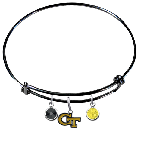 Georgia Tech Yellow Jackets NCAA Black Expandable Wire Bangle Charm Bracelet