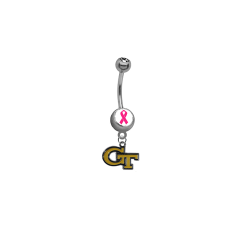 Georgia Tech Yellow Jackets Breast Cancer Awareness Belly Button Navel Ring